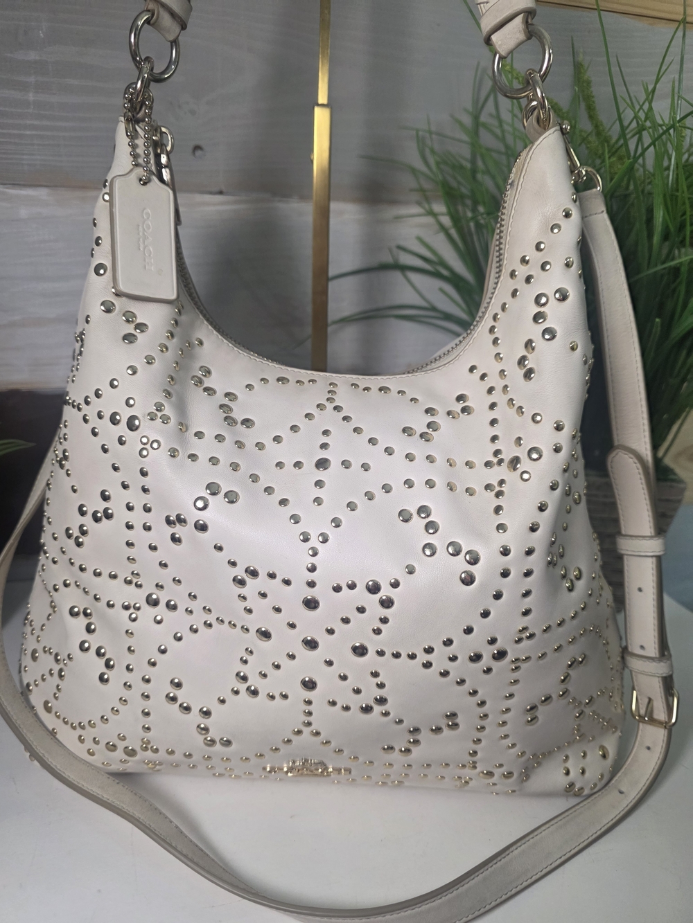 Coach Studded Leather Hobo Bag in Light Beige - Picture 11 of 11